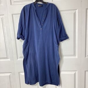 Pistaa Kurta Top Blue Size 50 V-Neck Popover Pockets Side Slits Roll Tab Sleeve